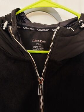 Calvin Klein Black Hooded Zip velvet Jacket with Branded Pull